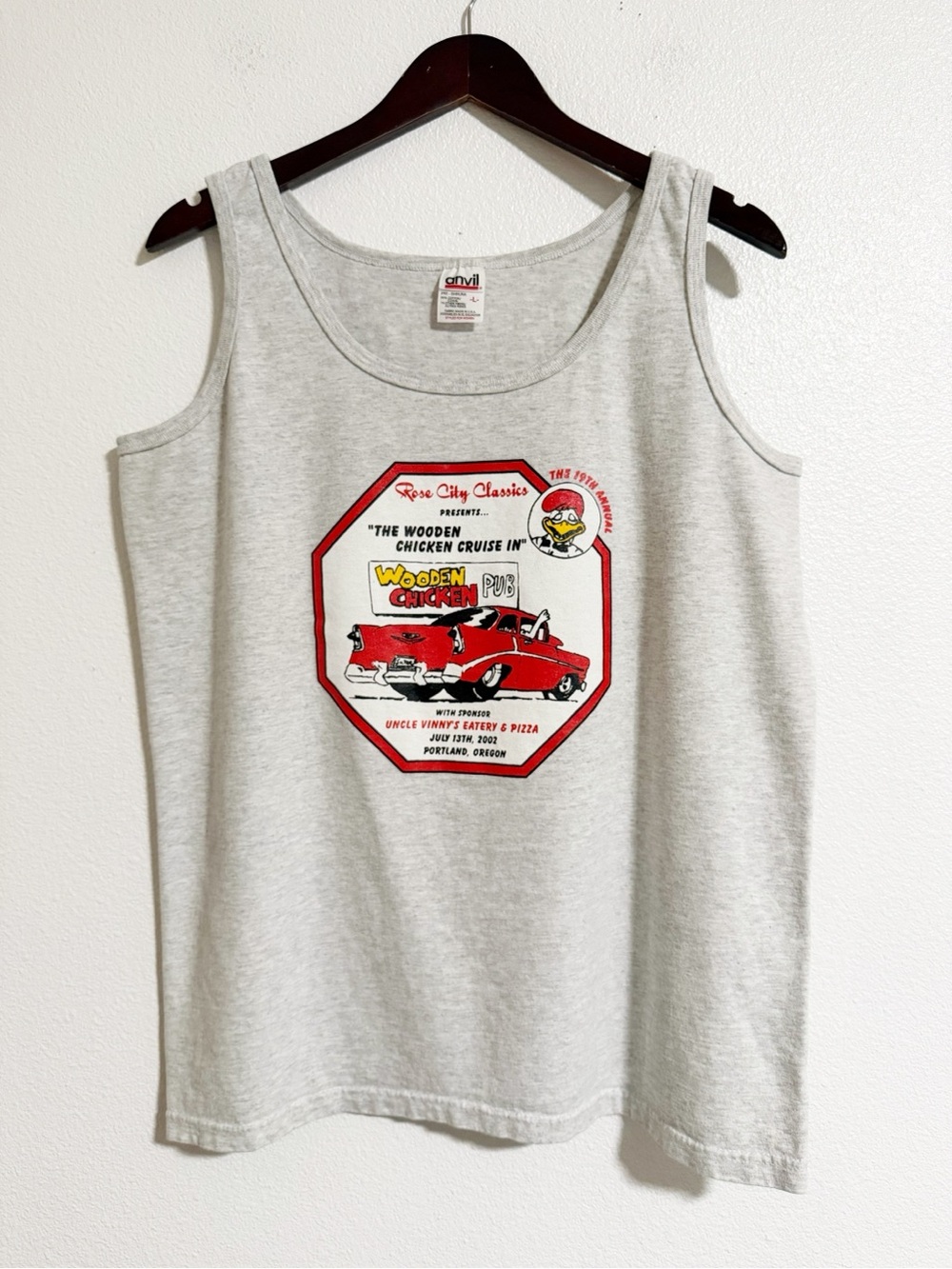 Vintage Y2K 57 Chevy Rose City Classics Wooden Chicken Cruise In Tank PDX 2002